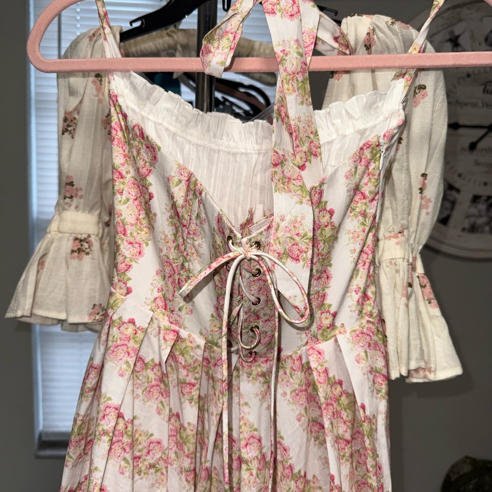 LaceMade Halter Neck Pink Floral Midi Dress - Picture 6 of 6